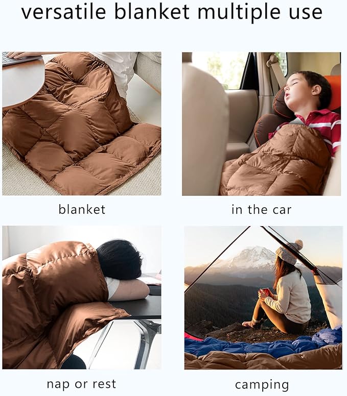 Mini Down Camping Blanket,Puffy Down Blanket Packable Lightweight Down Throw Quilt Water-Resistant Outdoor Travel Blanket for Camping,Hiking,Stadium,Picnic,Car 35x59''Brown