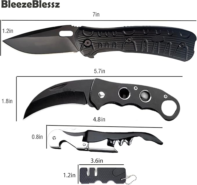 Pocket knife, folding knife Folding knife set with sharpening stone, bottle opener