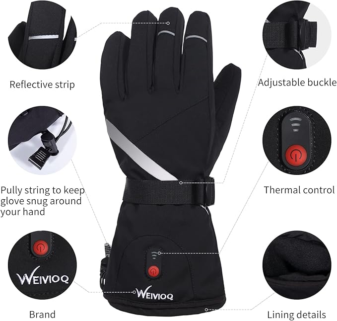 Heated Gloves for Men Women 7.4V 3003mAh Battery Thick Rechargeable Heated Ski Gloves Touchscreen Waterproof Electric Hand Warmers for Winter Skiing Hiking Camping