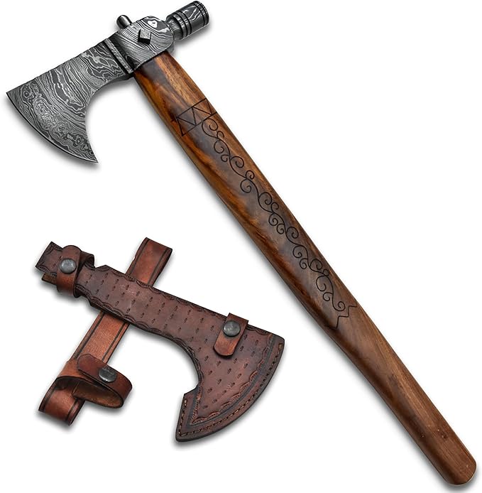 Custom Handmade Viking Hatchet Axe - Damascus Steel Bearded Axe - Camping Tomahawk Battle Axes - Camping Axes and Hatchets - Tomahawk Axe - Axe Tool - Battle Axe - Axe with Sheath