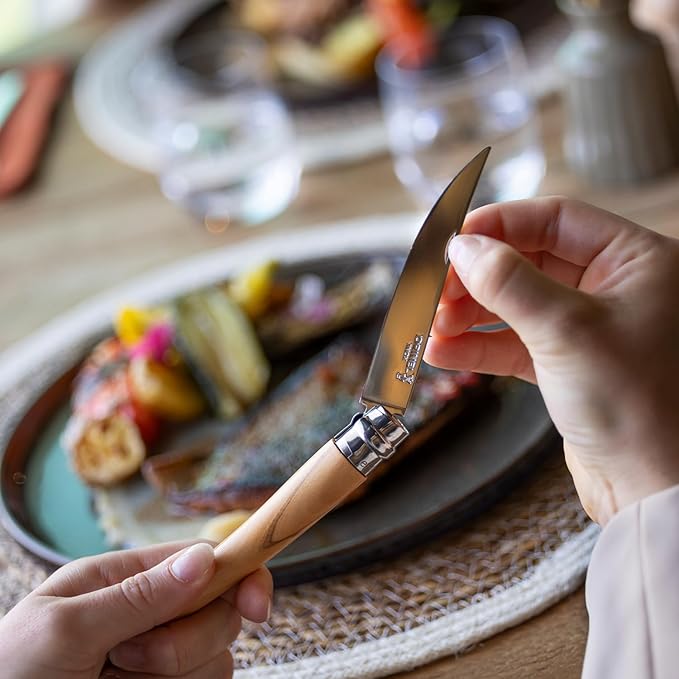 Opinel Effile Slimline Series Folding Fillet Knife – Slim Blade Folding Knife, Virobloc Locking Collar, Sustainably Harvested Wood Handles, Updated Blade Profile (Olivewood/No.08)