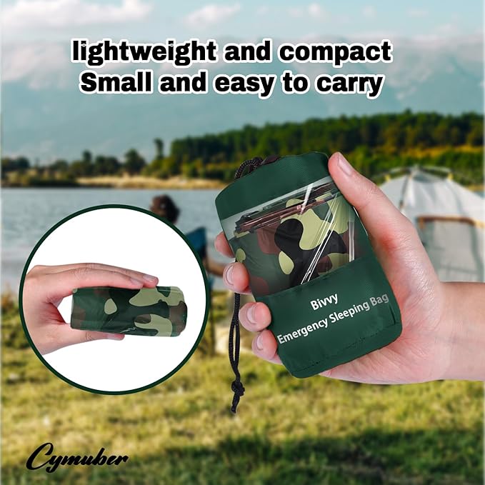 Emergency Sleeping Bag Survival Bag, Cymuber Portable Waterproof Thermal Bivy Sacks Tac Bivvy Bags,Camping Mylar Sleeping Bag Survival Gear Emergency Blankets Survival Shelter