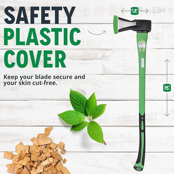 WilFiks Splitting Axe, 36” Camping Hatchet for Chopping and Kindling Wood and Branches, Forged Carbon Steel Hand Maul Tool for Gardening, Fiberglass Shock Reduction Handle with Anti-Slip Grip