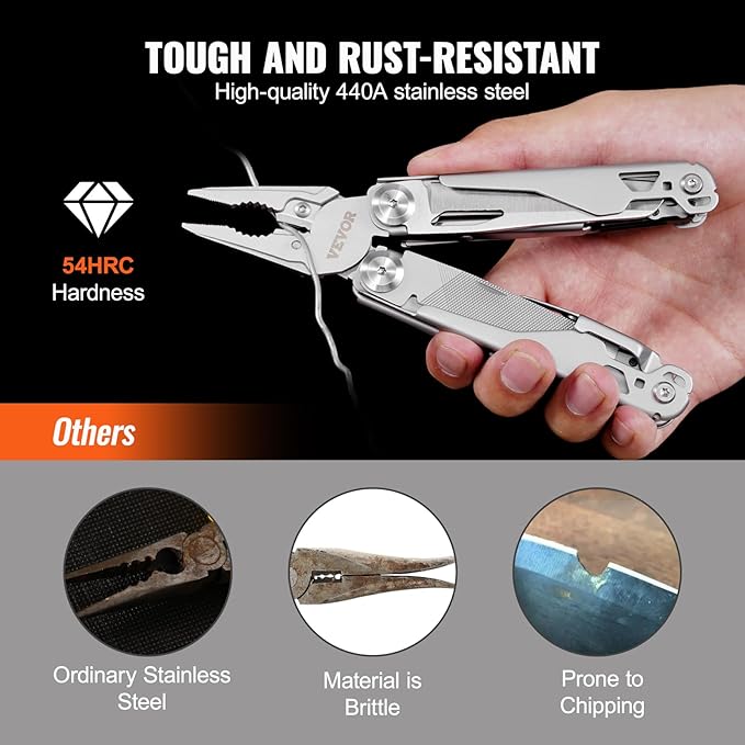 VEVOR 29-in-1 Multitool Pliers,Stainless Steel Multi Tool Pocket K-nife,Self-locking Multitool Pliers with Sheath & Replaceable Screwdrivers Bits -Perfect for Outdoor Survival, Camping, Hiking
