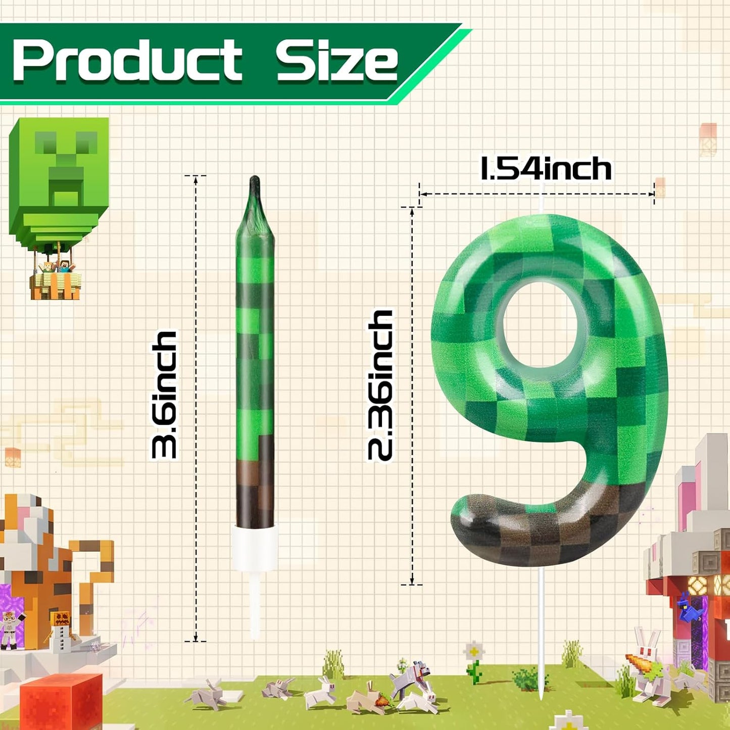 13 Pcs Dynamite Candles 12 TNT Themed Birthday Cake Candles and Number 9 Candle Cake Topper for Pixel Theme Birthday Party Anniversary Party Dynamite Theme Party Video Game Party Supplies (Number 9)