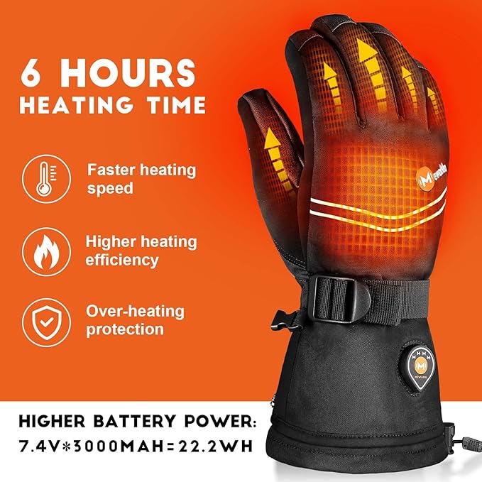 Heated Gloves for Men Women 7.4V Battery Rechargeable Heated Ski Gloves Touchscreen Waterproof Electric Heated Gloves for Winter Outdoor Work Skiing Hiking Camping
