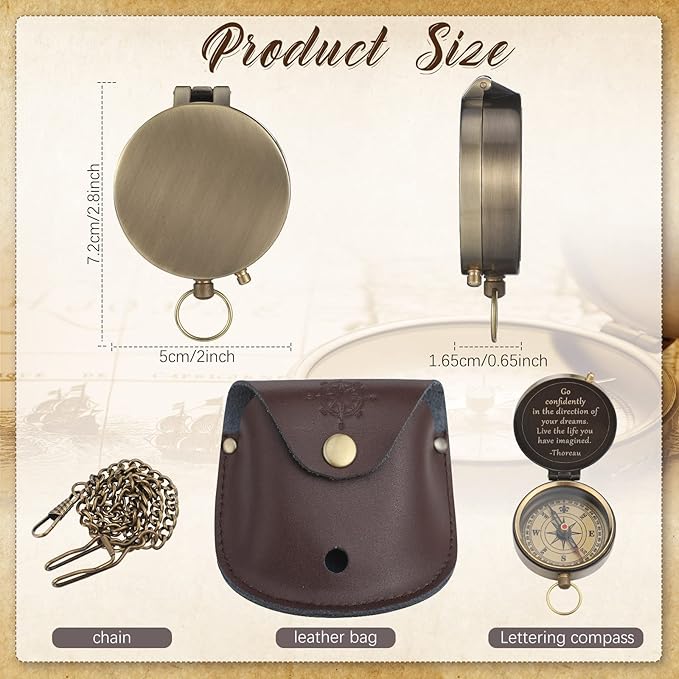 Kanayu 2 Pcs Compass Graduation Gift Compass with Stamped Leather Case and Leather Journal Notebook High School College Graduation Gifts for Him