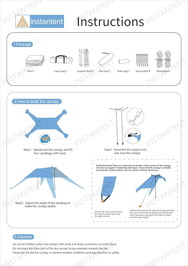 INSTANTENT® 15x9FT Beach Tent for Family, with UPF50+ Protection, Includes Sand Bags, Ground Pegs, Stability Poles, Easy Setup Beach Shade Canopy for Camping, Fishing, Backyard (Turquoise)