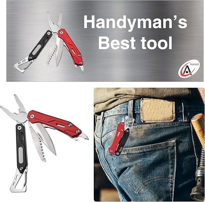 Ascent Handyman DIY Gift Tool 10 in 1 Pocket Size Multitool Gift Boxed, Handy Key Ring Holder Bottle Opener Saw For Camping Fishing Hiking Hunting - Gift Idea for Father, Men, Boyfriend, Women