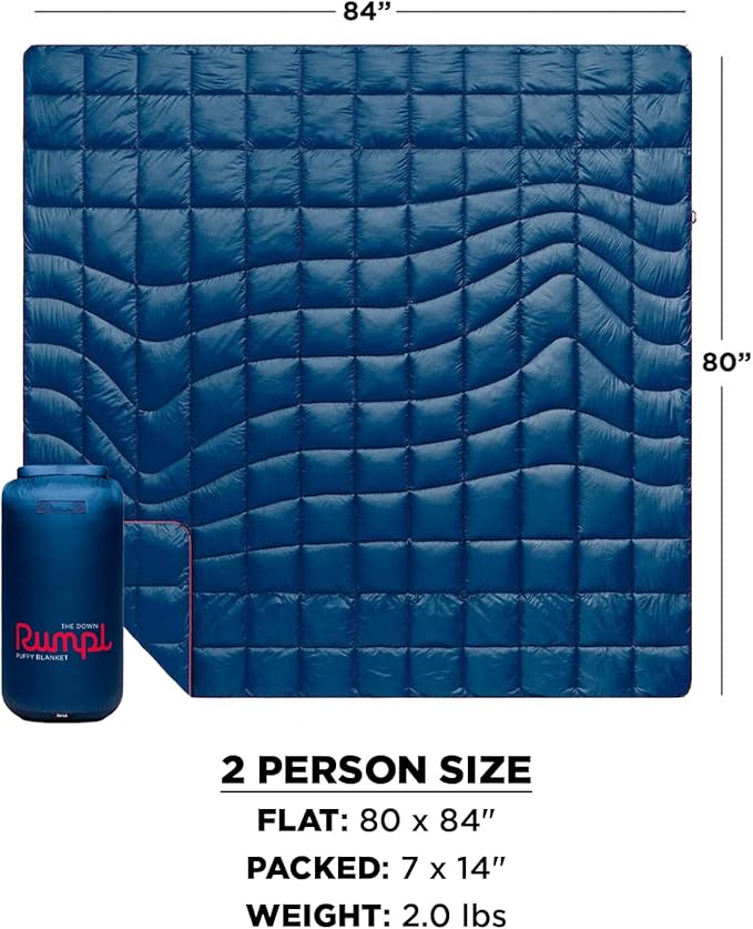 Rumpl The Down Blanket | Outdoor Down Camping Blanket for Traveling, Picnics, Beach Trips, Concerts | Deepwater, 2-Person