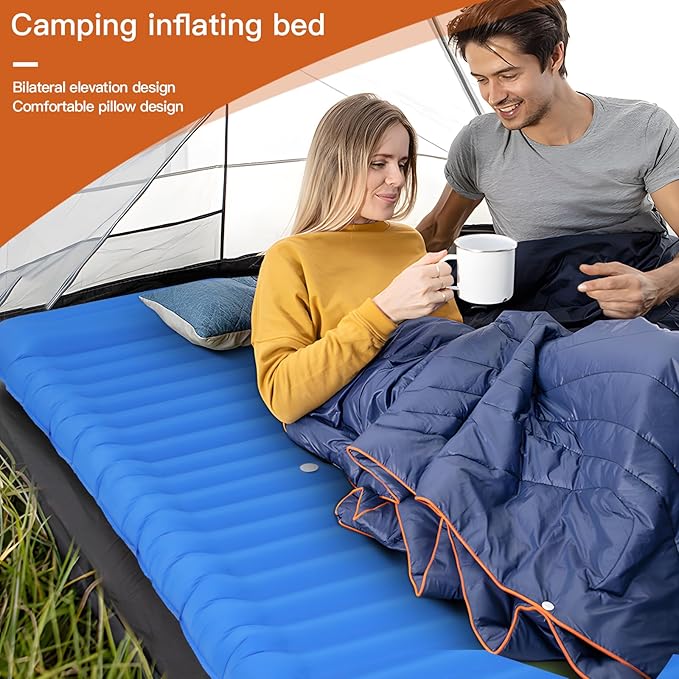 Self Inflating Camping Sleeping Mat, Widen & Thicken Camping Pad with Pillow, Lightweight Single Air Camping Bed Waterproof Wear-Resistant Outdoor Backpacking Hiking Travel (Blue)