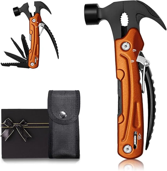Hammer Multitool Cool Gadgets Multi Tool with Gift Box Carrying Case Birthday Stocking Stuffers Father's Day Gifts Valentines Day Gifts for Men Husband Him Camping Accessories(Orange)
