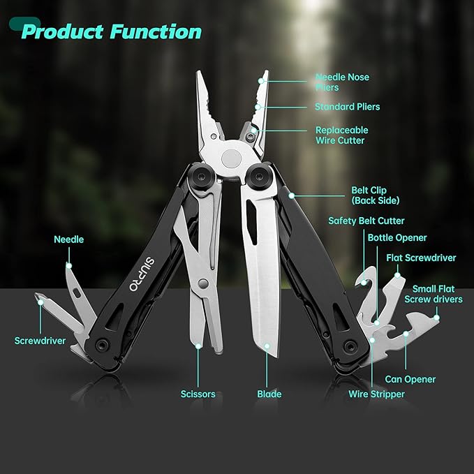 Multitool Pocket Knife with Clip, Multi Tool with Tactical Pliers and Utility Scissors, Multipurpose Survival Gear for Camping, Fishing, Work, Gifts for Men Women