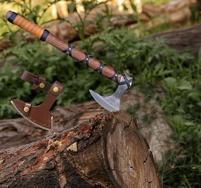 Handmade Viking Axe Real Carbon Steel Axe with Leather Sheath Camping Bearded Axes & Hatchets Hunting Axe Valentine's Day Gift, Camping & Hiking | Knives & Tools | Birthday Gift for him (VK-Ax-20)