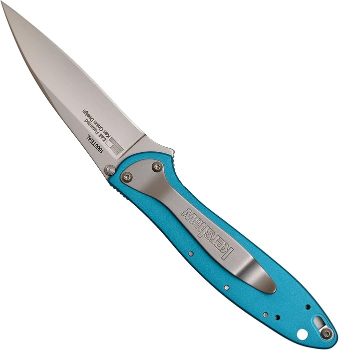 Kershaw Leek Teal EDC Pocketknife, 3" Sandvik 14C28N Steel Blade, Assisted Opening Folding Knife, Dual Lock System