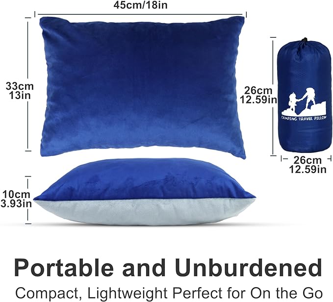 Camping Travel Pillow - Portable Pillow with Travel Storage Bag, Lightweight Memory Foam Travel Pillow Removable Washable Cover for Adults Kids, Great for Travel, Camping and Backpacking