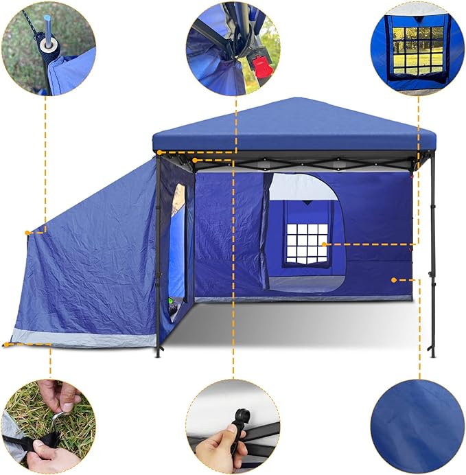 KAMPKEEPER Side Tent,Camping Tent for 10' x 10' Pop Up Canopy, Easy Set Up Gazebo,Compatible with 10' Wide Canopy Tents（Blue）