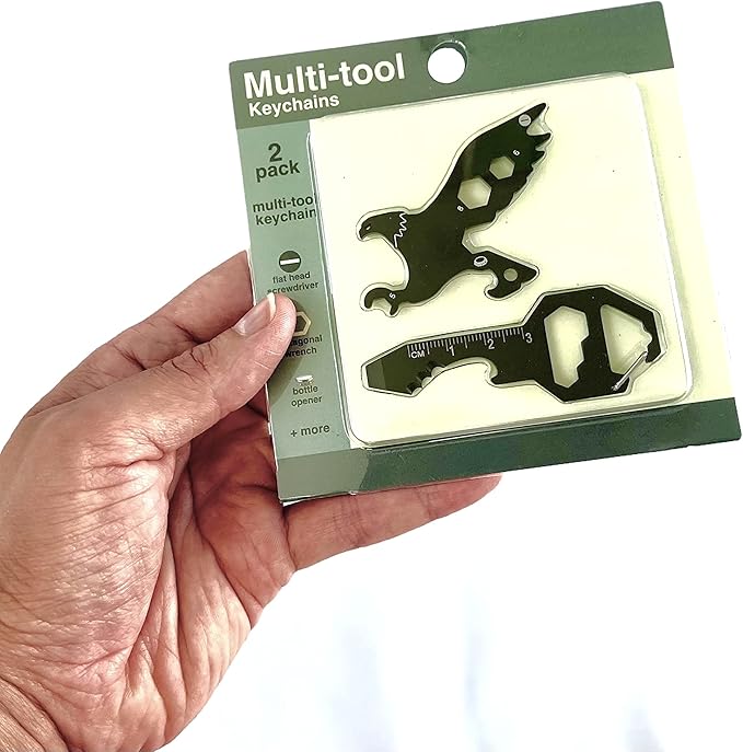 PMR-EXPORTS | Multitool Keychain (Eagle & Key) Two Pack Multitools Eagle Key Good for Adults Teens Men or Woman Multi-tool mechanic Unexpected defense against raiders stealers, Charcoal Gray, 5x5x.25