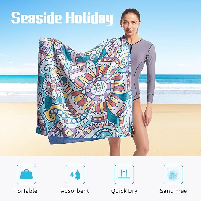 Hiturbo 2 Pack Microfiber Beach Towels,(71"x35") Oversized Sand Free Travel Towels Fast Drying Swimming Towel, Lightweight Compact Camping Towel Super Absorbent Pool Towel