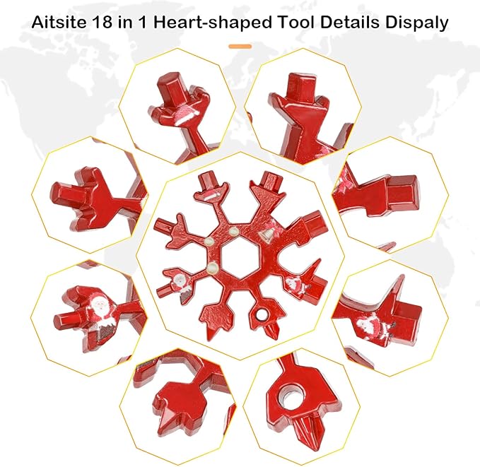 Aitsite Snowflake Multitool, Christmas Gifts for Men, 18 in 1 Snowflake Tools for Dad, Him, Husband, Boyfriend, Grandpa(Red)