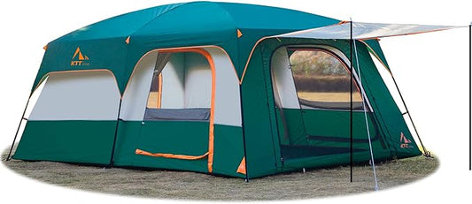 KTT Extra Large Tent 10-12-14 Person(Style-B),Family Cabin Tents,2 Rooms,3 Doors and 3 Windows with Mesh,Straight Wall,Waterproof,Double Layer,Big Tent for Outdoor,Picnic,Camping,Family Gathering