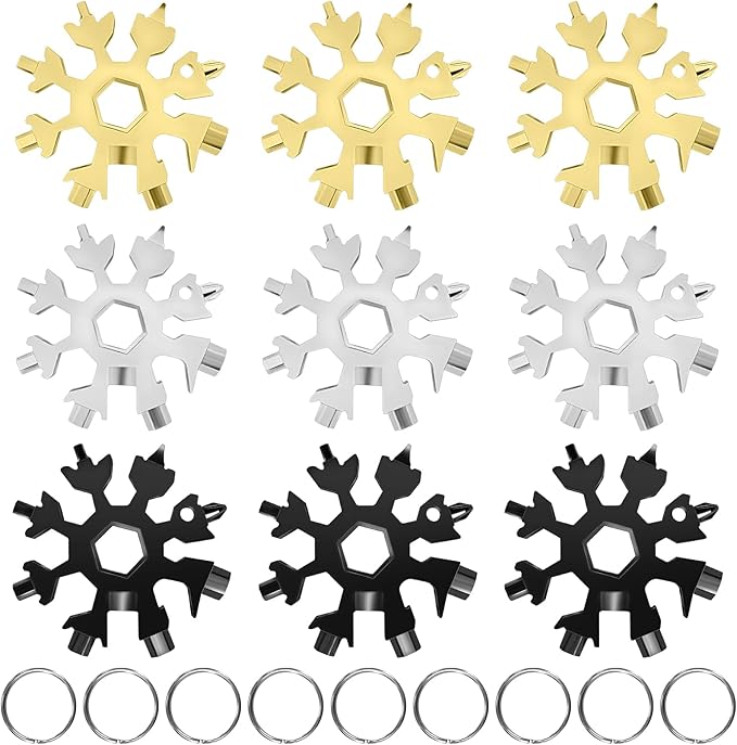9 Packs Snowflake Multi Tool, 18 in 1 Snowflake Tool Stainless Steel Snowflake Handy Tool with Gifts Box for Men Christmas Gifts