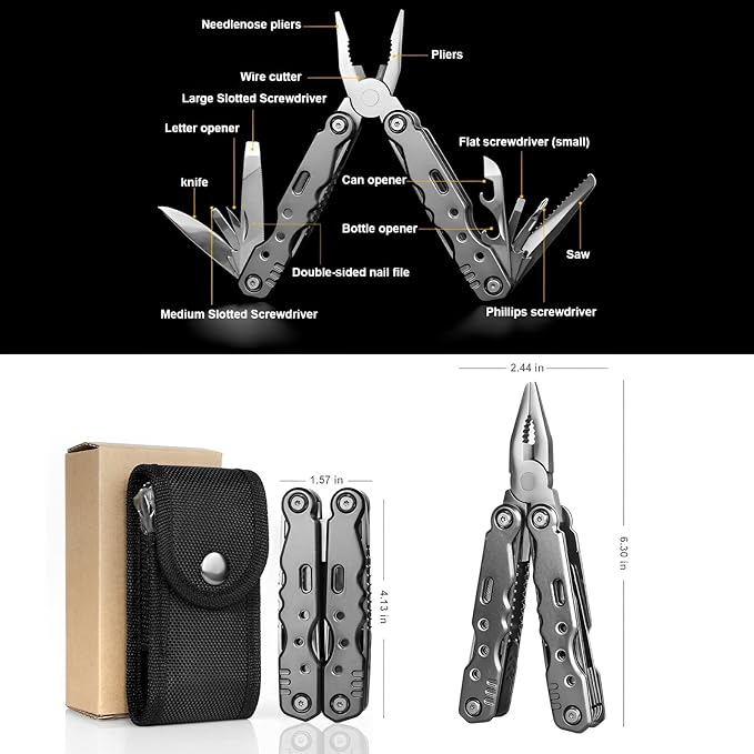 Multitool Pliers, 13-In-1 Small Edc Utility Multi Tool Pocket Knife with Pliers, Screwdriver, Bottle Opener, Pocket Tool for Camping Outdoor Survival Hiking Gifts for Dad Husband Boyfriend