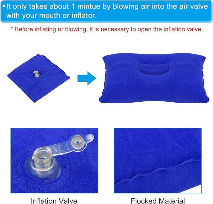 PATIKIL Inflatable Pillow, 2 Pack Ultralight Camping Travel Pillow Desk Rest Neck Support for Hiking Backpacking Office, Red Blue