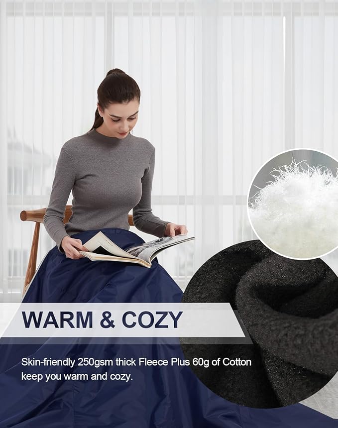 C-LIGHT Outdoor Hoodie Blanket - Stadium Blankets Waterproof Windproof - 79’‘x59’‘ Warm Blanket for Rain&Cold weather - Perfect for Picnic, Camping, Outdoor Sports Event, Stadium, Beach (DarkNavyBlue)