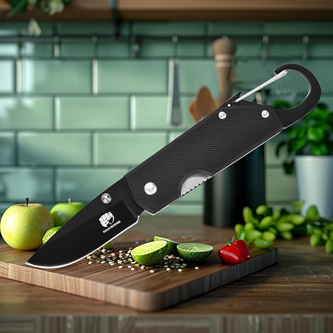 FULLHI Mini Folding Pocket Knife, 2.3" G10 Handle Small Knife with Carabiner Clip for Sharp Camping Survival Hiking Knives ,Gifts for Women Men Birthday Christmas Presents for Mom Dad Friend Gift (AK034)