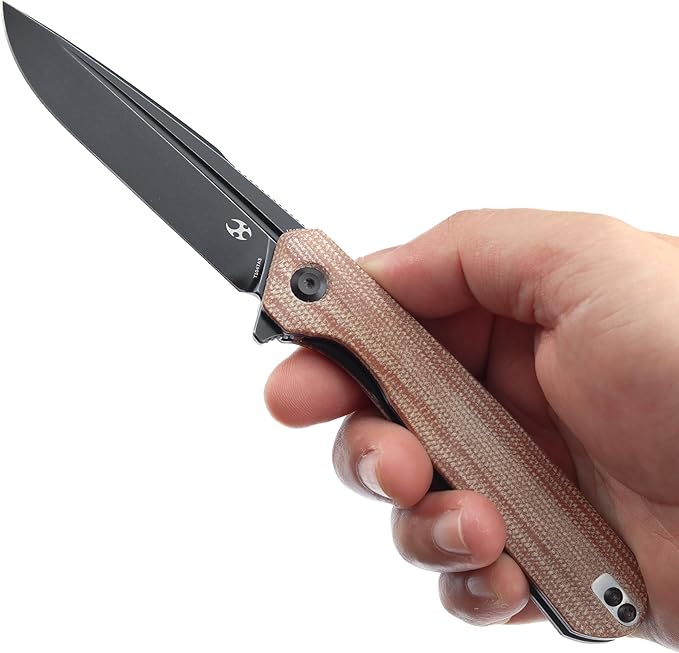 KANSEPT Qilin Pocket Folding Knives for Men EDC Camping Knife 3.24'' Blackwash 154CM Blade with Brown Micarta Handle T1047A3