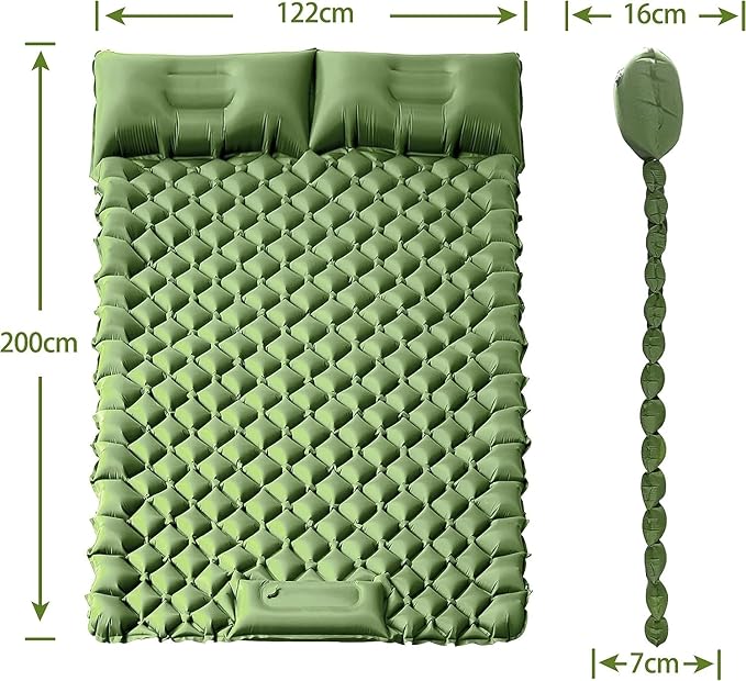 EULANT Double Sleeping Pad for Camping, Self Inflating, 2 Person with Pillow Built-in, Foot Pump, Durable, Portable, 79x2.8x48 in