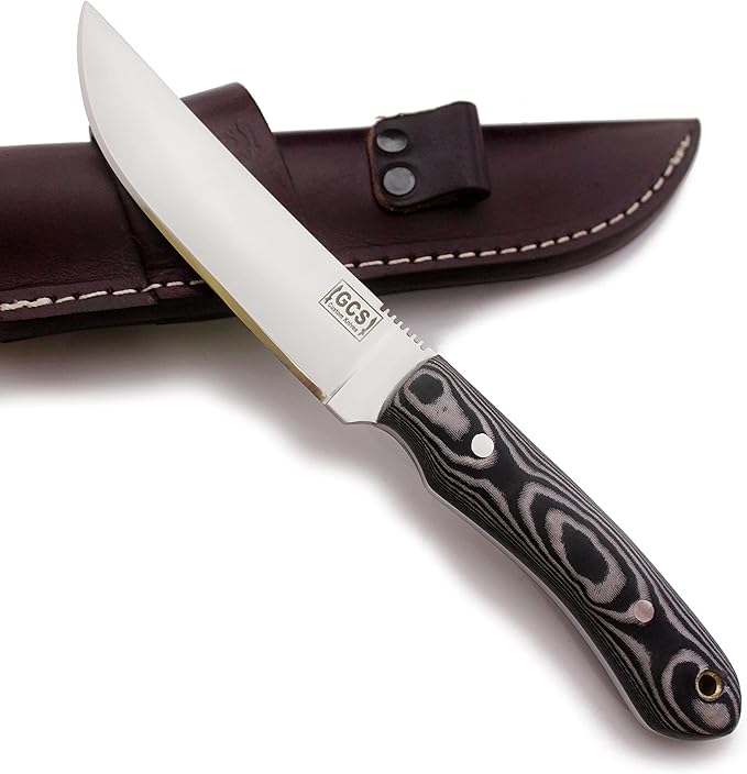 GCS Handmade Micarta Handle D2 Tool Steel Tactical Hunting Knife with leather sheath Full tang blade designed for Hunting & EDC GCS 307