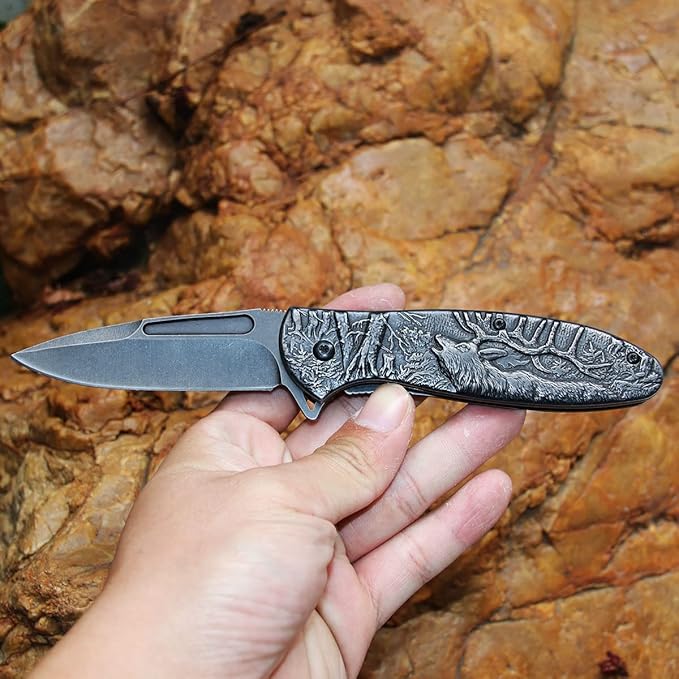 Stonewash Deer Pocket Knife, Personalized, Outdoor, Camping, Survival