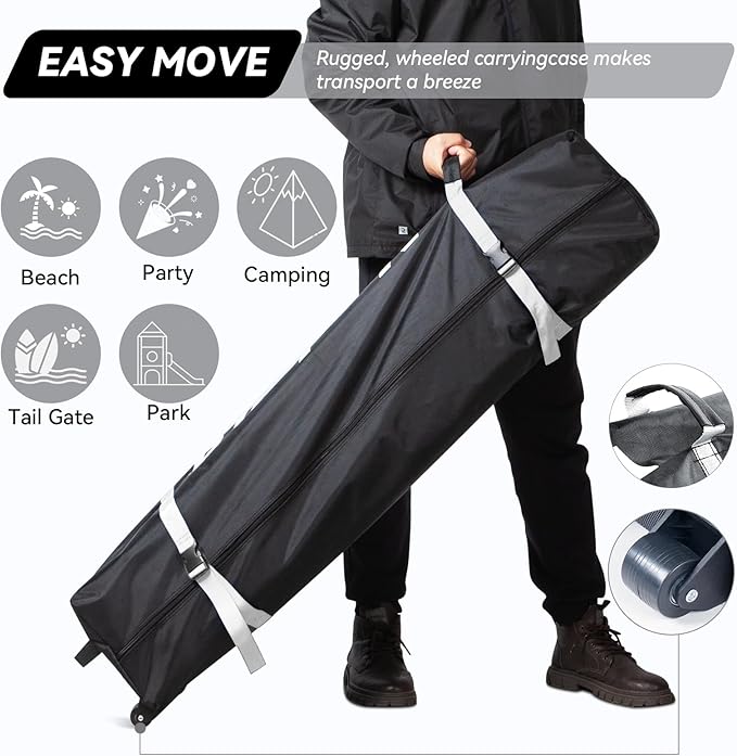 Nazhura 10' x 10' Pop Up Canopy Tent with Sand Weight Bag, Freestanding Sun Shelter for Picnic and Camping, One Person Setup and Height Adjustable (White)