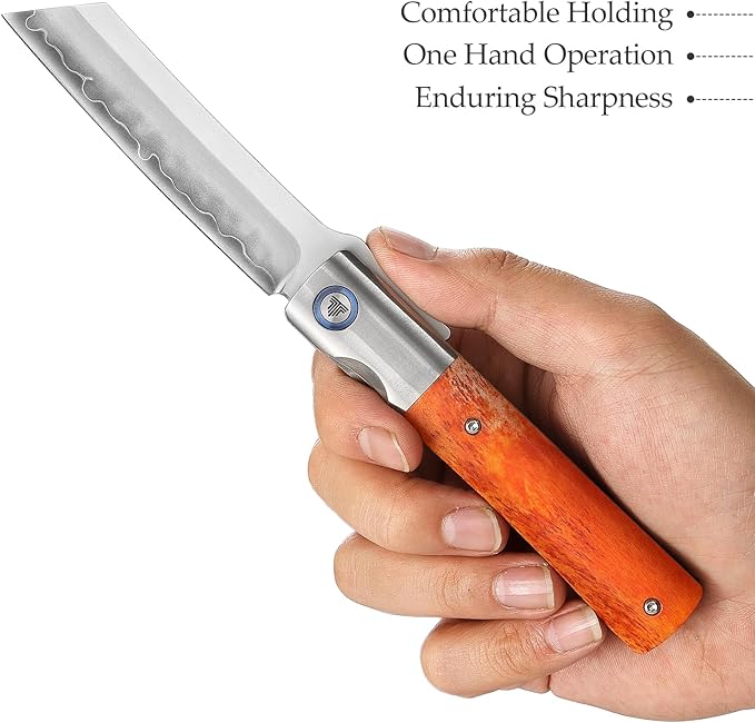 Japanese Style Razor Knives, Higonokami Folding Pocket EDC Knife for Men, 3.66" SKD11 Steel Blade,Handmade Ti Ring & OX Bone & Ti Bolster Handle, Kira-02O