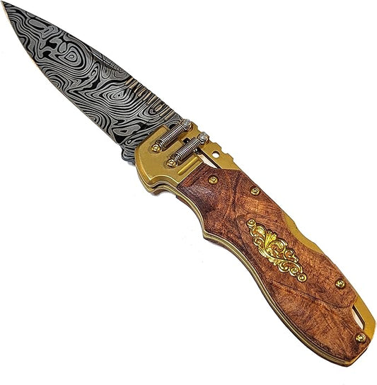 NLX 8" Steampunk Design Lockback Pocket Folding Knife With Coated 420 Stainless Steel Blade. For Collection, Everyday Ccarry and Outdoor Activity Tool Knife (Damascus)