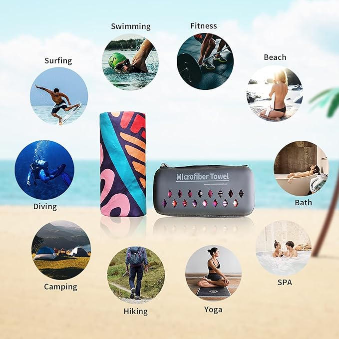 Hiturbo Microfiber Beach Towel,(71"x35") Oversized Sand Free Travel Towels Fast Drying Swimming Towel, Lightweight Compact Camping Towel Super Absorbent Pool Towel