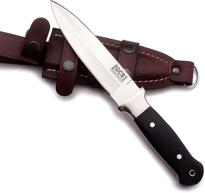 GCS Handmade Handle D2 Tool Steel Tactical knife Hunting Knife Camp Knife with leather sheath Full tang blade designed for Hunting & EDC GCS 314