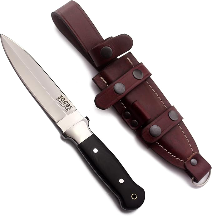 GCS Handmade Handle D2 Tool Steel Tactical knife Hunting Knife Camp Knife with leather sheath Full tang blade designed for Hunting & EDC GCS 314