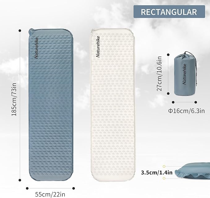 Naturehike Ultralight Self Inflating Insulated Sleeping Pad, 1.4in Lightweight Rectangular/Mummy Sleeping Mat for Camping Backpacking Hiking Traveling, ISPO Award Winner 2024