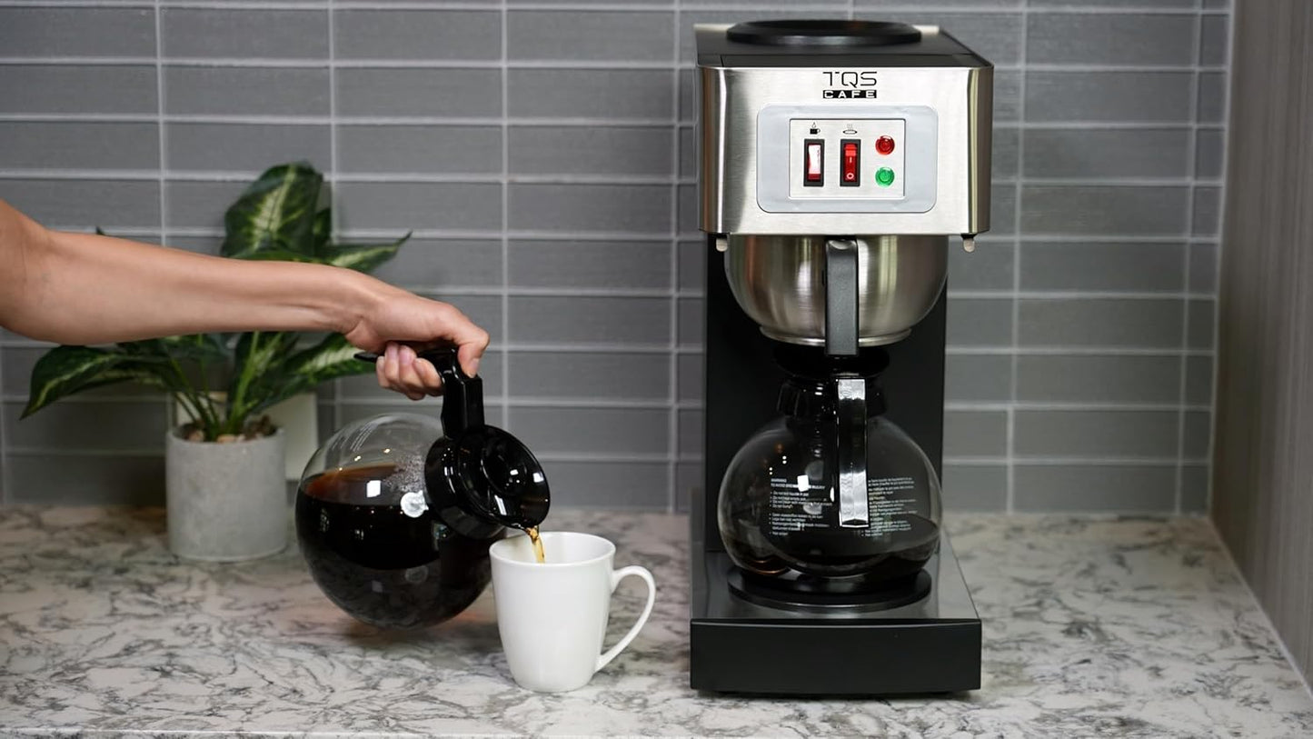 12-Cup Commercial Coffee Maker Stainless Steel - Double Coffee Machine for Office, Restaurant, Industrial Use - 110V High Capacity Office Coffee Maker - TQS Cafe