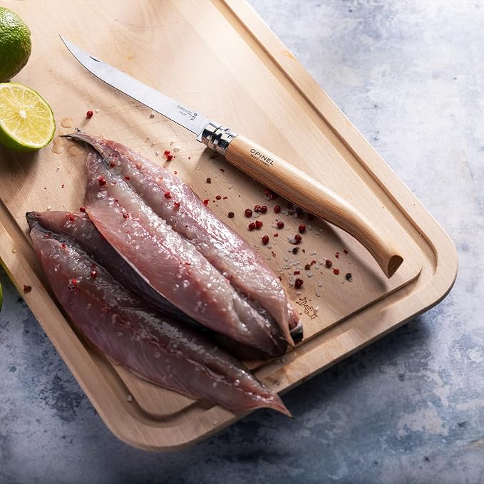 Opinel Effile Slimline Series Folding Fillet Knife – Slim Blade Folding Knife, Virobloc Locking Collar, Sustainably Harvested Wood Handles, Updated Blade Profile (Beechwood/No.12)