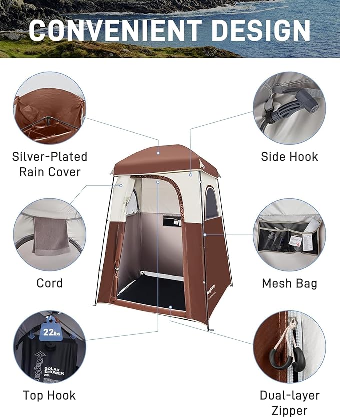 KingCamp Shower Tent, Portable Privacy Tent Outdoor Camping 1/2 Room Toilet Tents with Shower Bag & Dressing Room for Travel Beach Tailgate