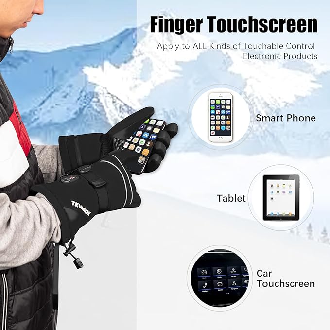 Heated Gloves for Men Rechargeable, 7.4V Heated Gloves Women, 5000mAh Battery Waterproof Touchscreen Electric Heated Gloves for Motorcycle Skiing Hunting Camping