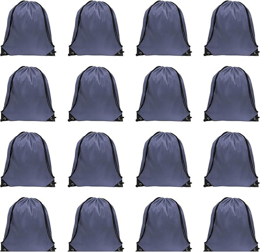 GoodtoU Drawstring Bags - Nylon Gym Bags with Cinch Sack for Sport, Travel, Team (Grey, 16Pcs)