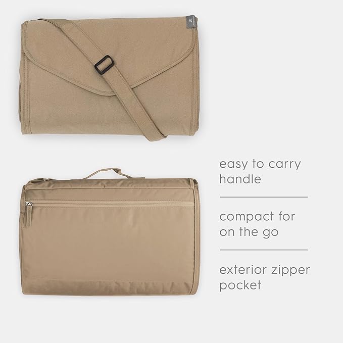 Little Unicorn Outdoor Family Picnic & Beach Blanket, Water-Resistant, Compact Fold, Large Size, 5 x 7 feet, (Beige Buffalo Check)