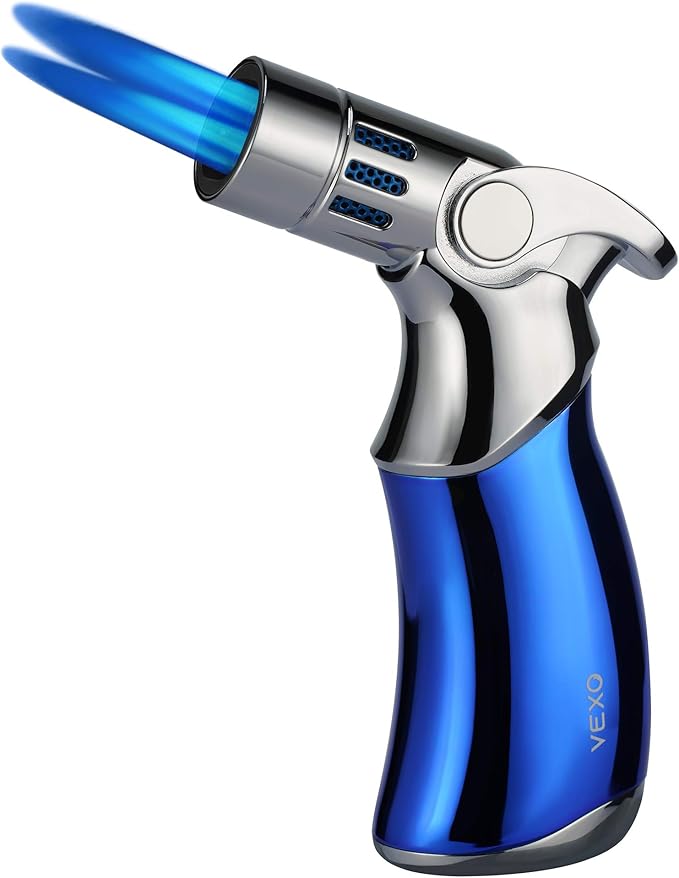 VEXO-Mini4 Torch Lighter Quad 4 Jet Flame Windproof Butane Refill Portable Lighter for Grill BBQ Candle Camping, Cool Lighter Gift Idea (Butane NOT Included) (Blue)