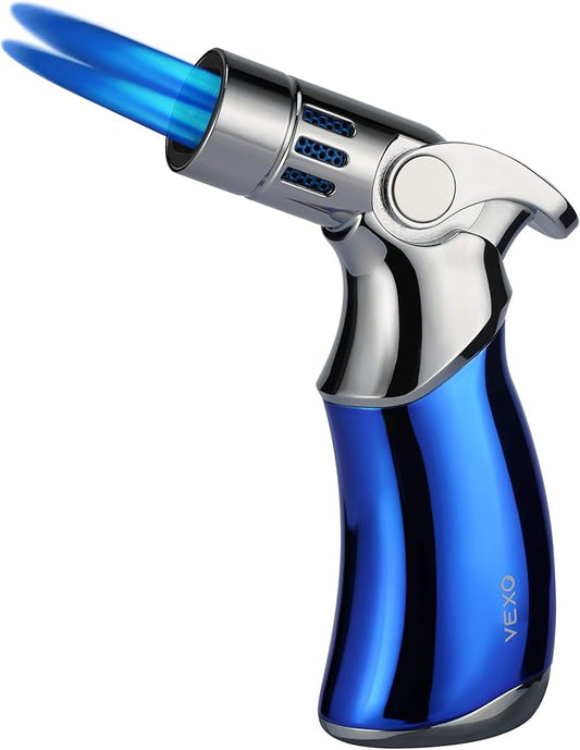 VEXO-Mini4 Torch Lighter Quad 4 Jet Flame Windproof Butane Refill Portable Lighter for Grill BBQ Candle Camping, Cool Lighter Gift Idea (Butane NOT Included) (Blue)