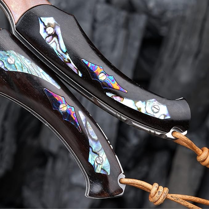 Japanese SKD11 steel core folding knife, ebony lined lock handle, EDC pocket knife suitable for outdoor hiking, camping, and fishing, forged steel knife